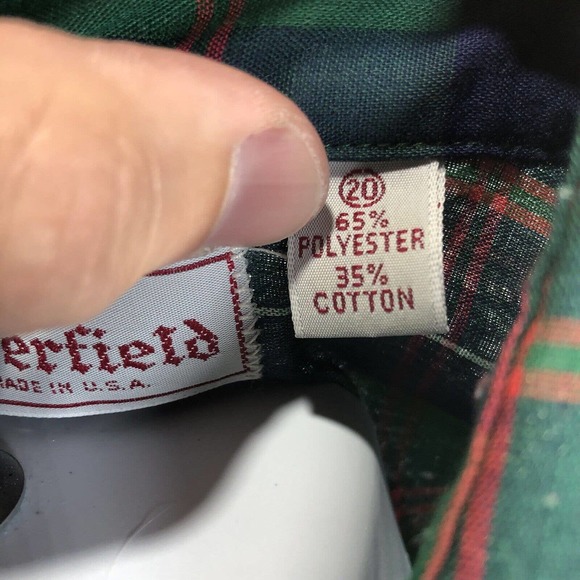 VINTAGE DEERFIELD SHIRT MENS SIZE 20 PLAID BUTTON DOWN GREEN USA MADE LONG SLEEV - Picture 7 of 12